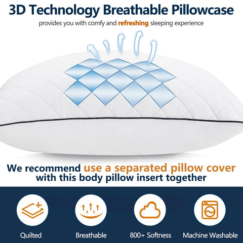 1 MIDDLE ONE 20x60 inch long pillow provides full-body support for various sleeping positions.