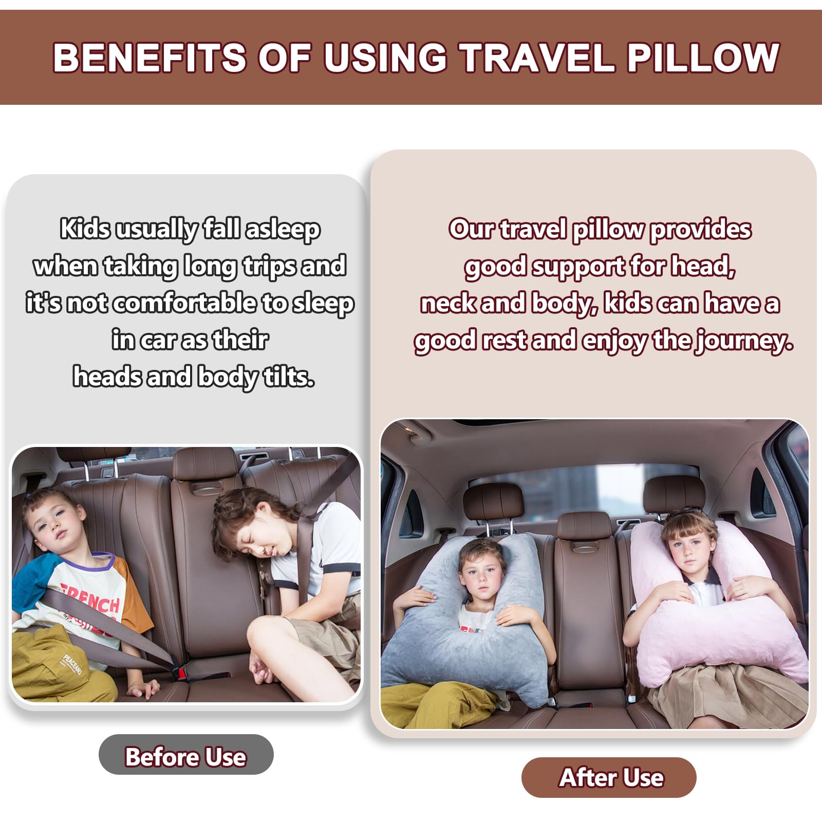 1 Middle One memory foam car pillow with shredded filling supports posture.