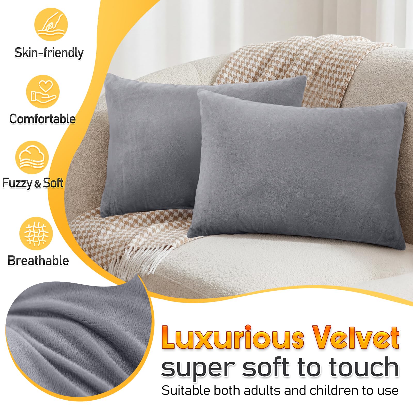 1 MIDDLE ONE velvet-cover pillow feels soft against the skin.
