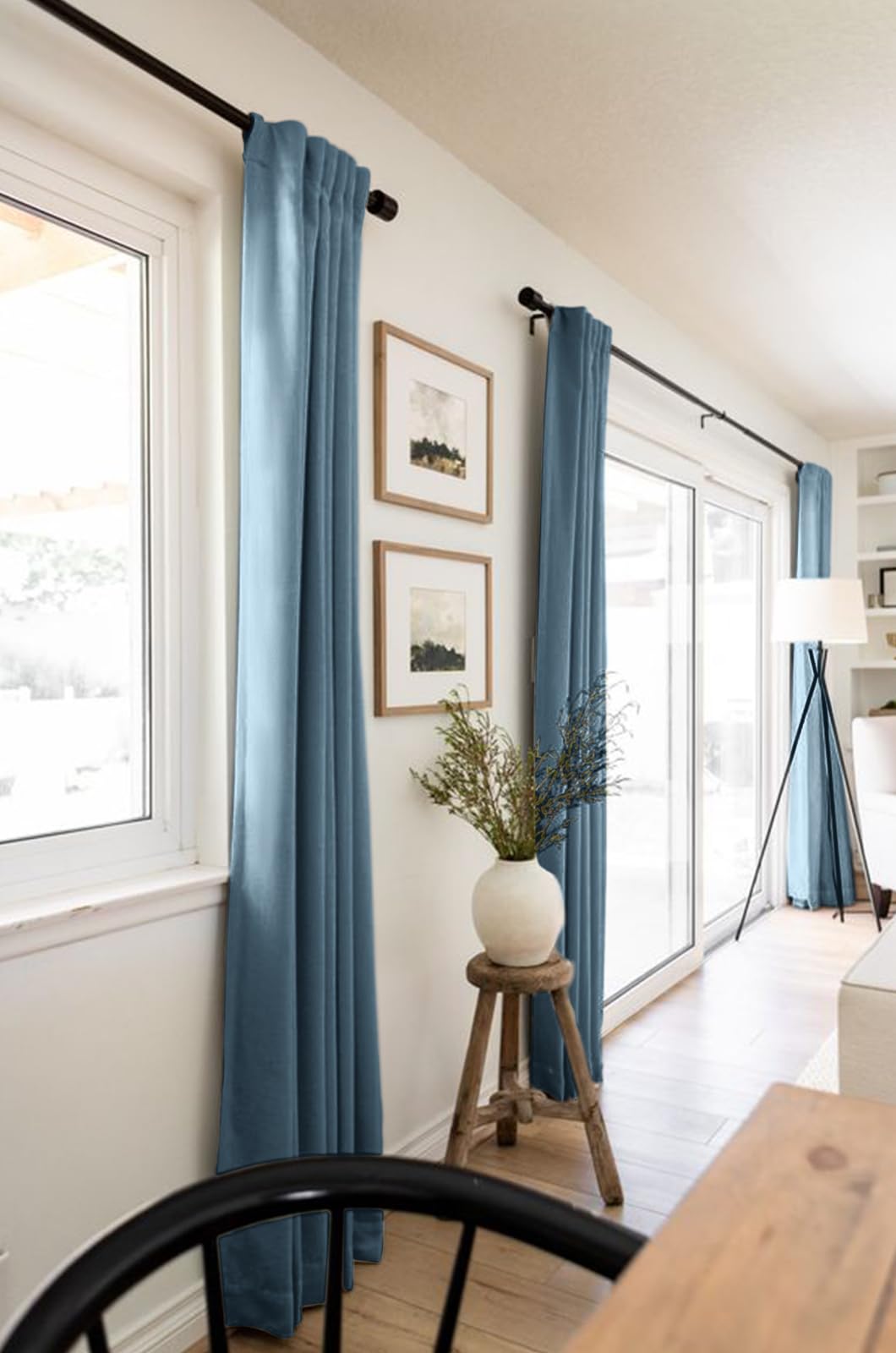 100% Blackout Shield linen curtains showing heavy-duty blackout coating.