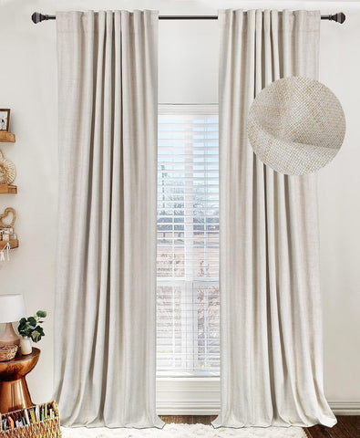 100% Blackout Shield linen cream panel curtain providing privacy and light control