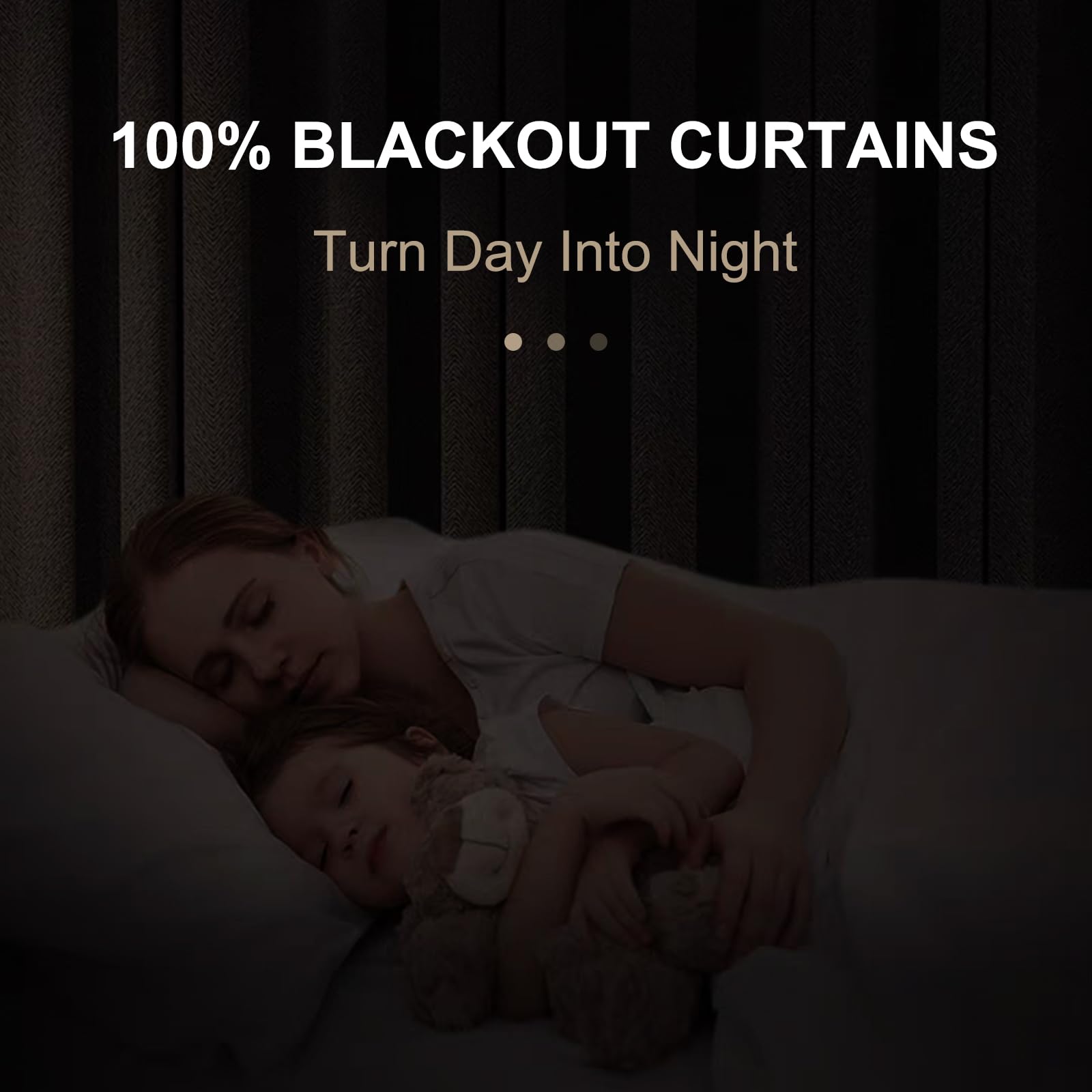 100% Blackout Shield linen curtain texture close-up shows premium drape and finish.