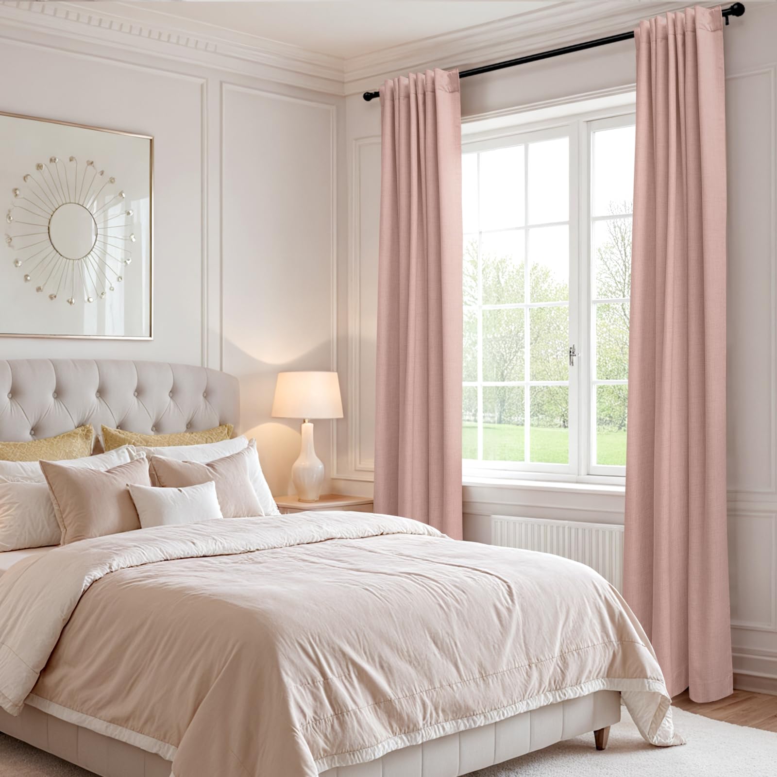 100% Blackout Shield 50x96 inch panels in linen texture for large windows.