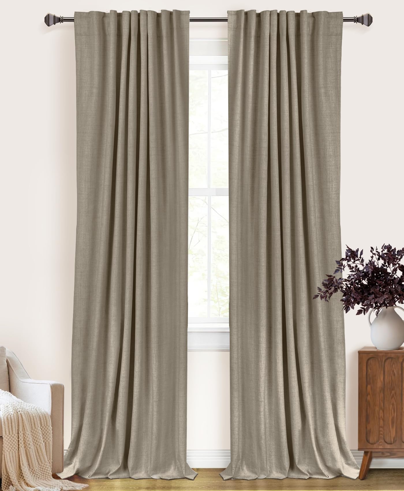 100% Blackout Shield curtains in bedroom panel left blocking morning light