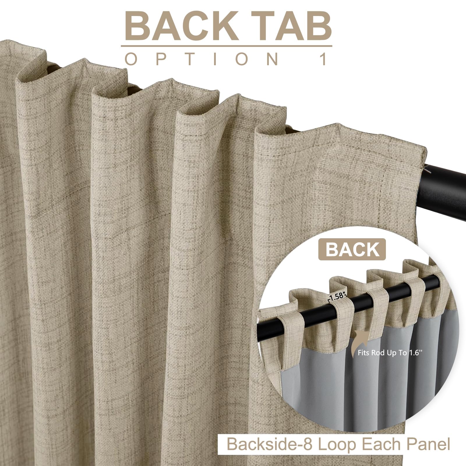 100% Blackout Shield linen curtains living room view demonstrates versatile styling