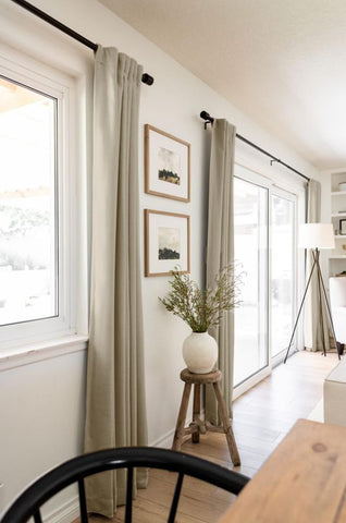 100% Blackout Shield linen curtains thermal insulation closeup highlights energy savings