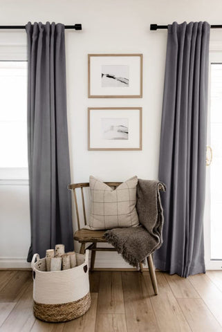 100% Blackout Shield linen-look drape conveying vintage charm with modern blackout performance.