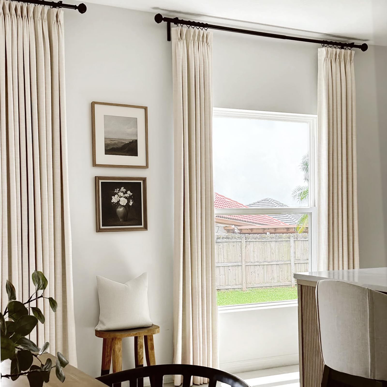 100% Blackout Shield curtains hanging options show hooks for flexible installation.
