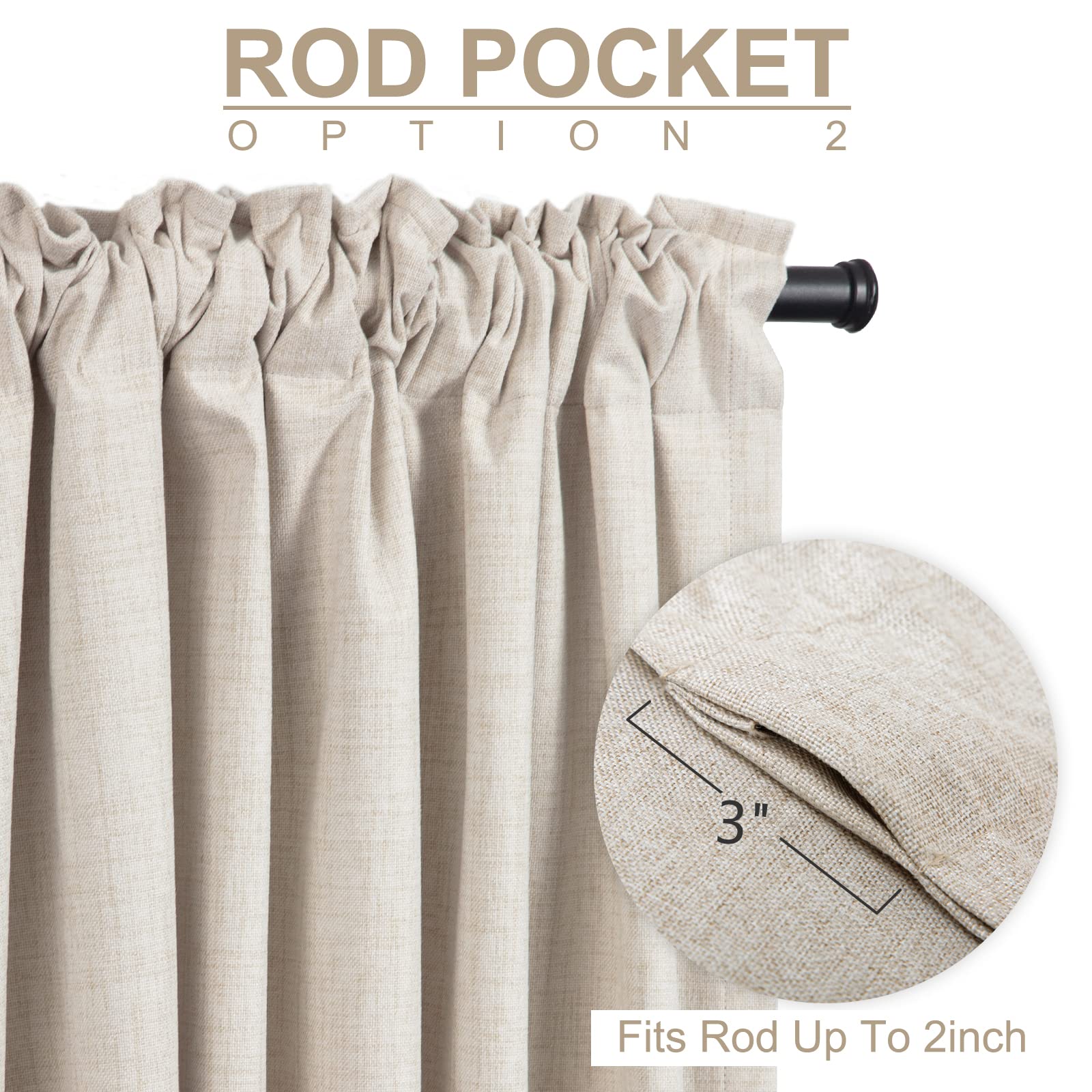 Close-up of linen texture on 100% Blackout Shield curtains highlighting classic styling.
