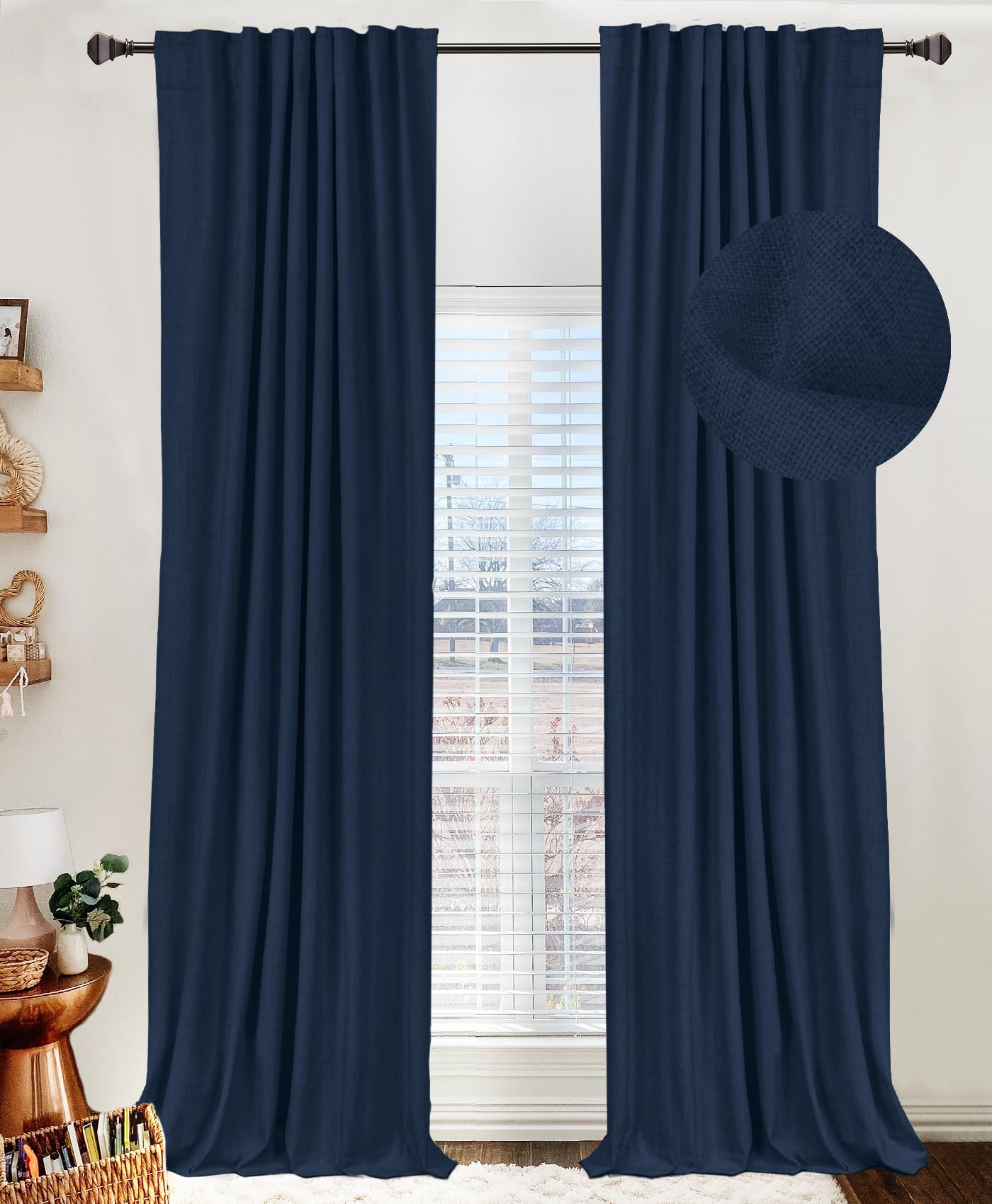 100% Blackout Shield midnight blue curtains block sunlight and enhance privacy