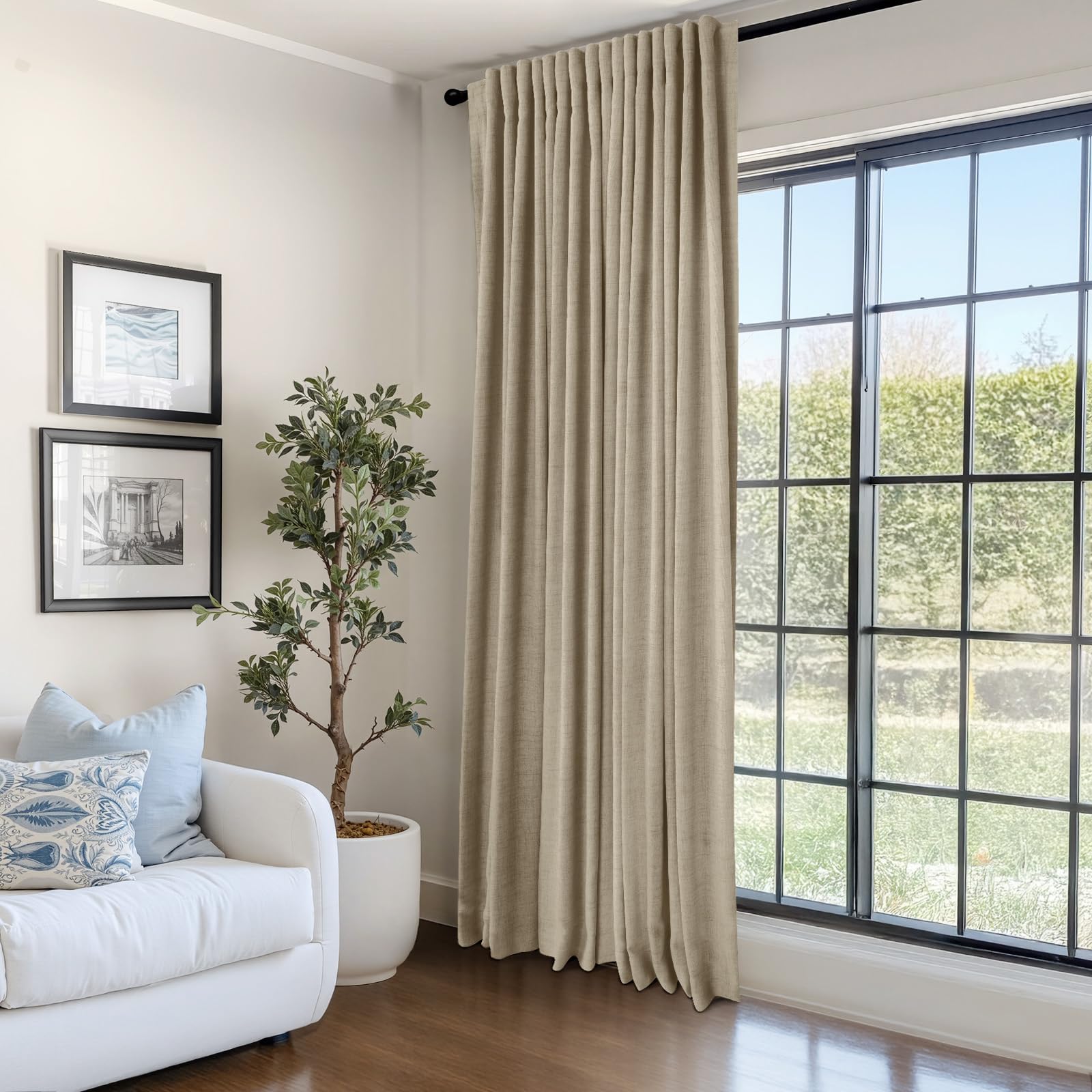 100% Blackout Shield curtains provide privacy and sun protection in living rooms.