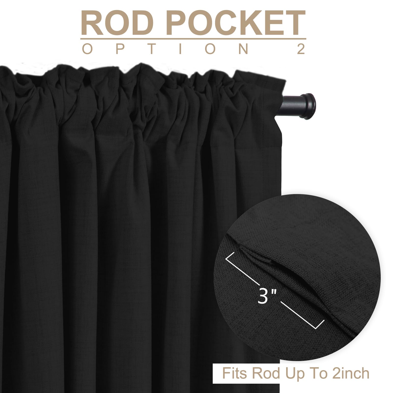 100% Blackout Shield rod pocket top example for quick, clean hanging.