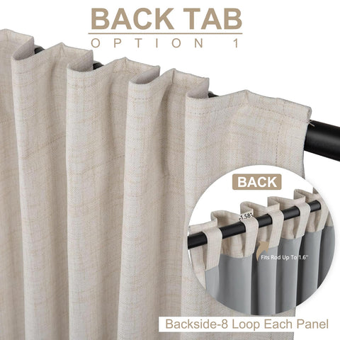 Close-up reveals thermal insulation on 100% Blackout Shield linen curtain