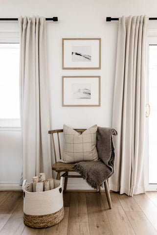 100% Blackout Shield two-panel set in living room offering full coverage and privacy