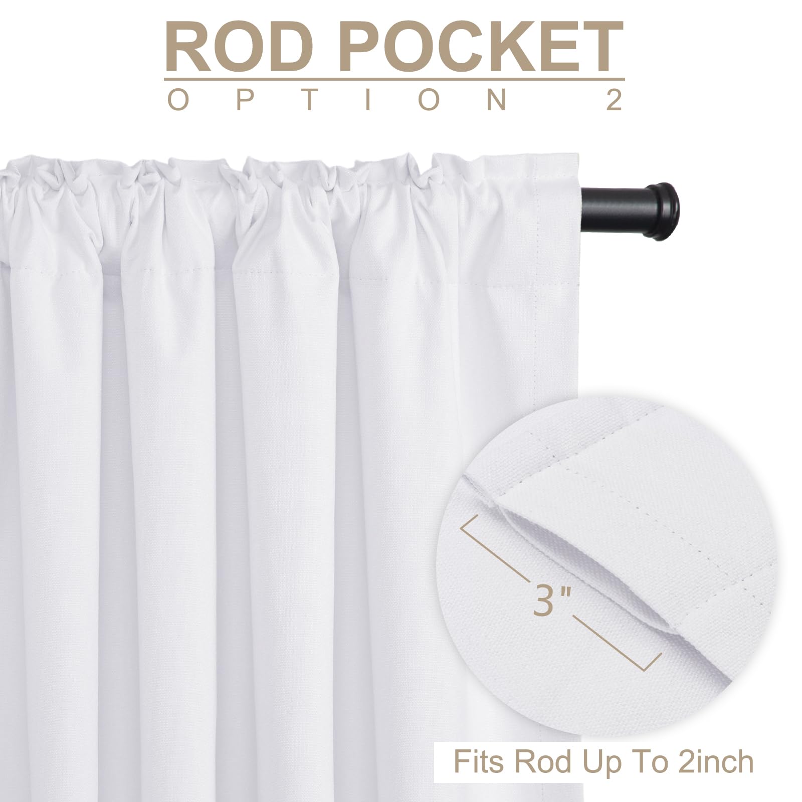 100% Blackout Shield white curtains demonstrate room-darkening performance in bright spaces.