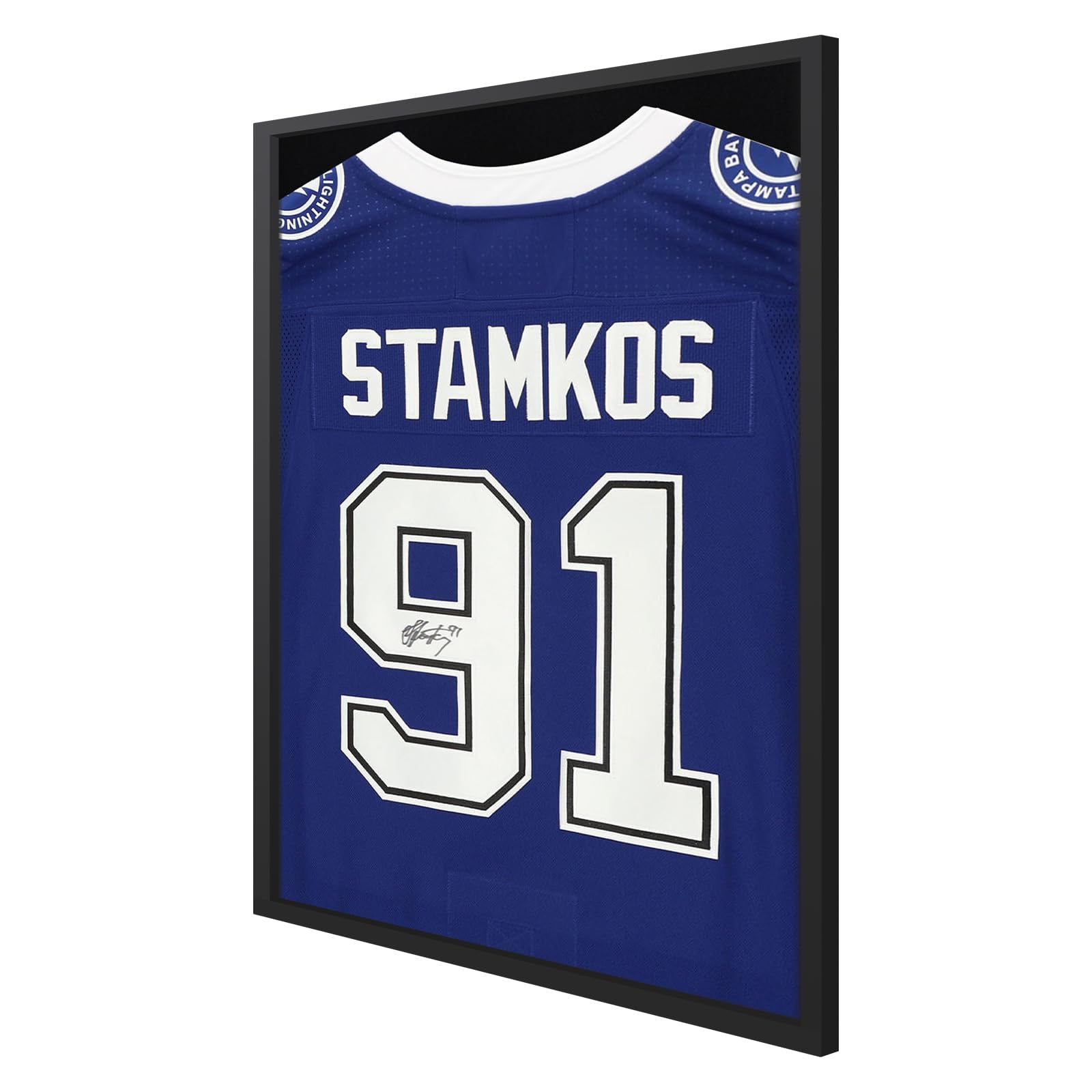 1DOT2 16x20 shadow box frame front view in pine wood for premium jersey display