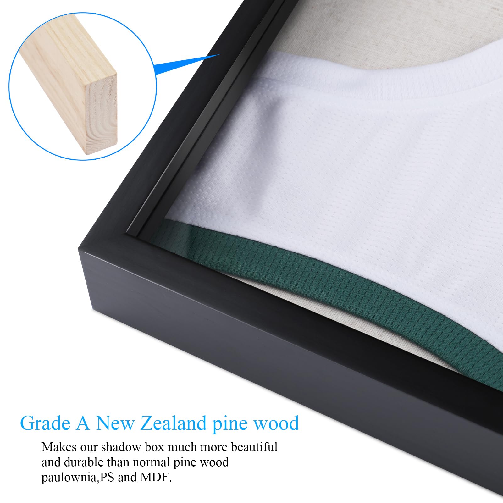 1DOT2 natural pine shadowbox backboard adds elegant display depth.