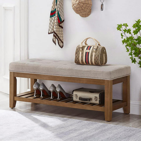 24KF ottoman storage shelf wood open storage for tidy entryways
