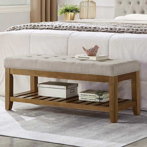 24KF rectangular ottoman linen tufted seat for living rooms
