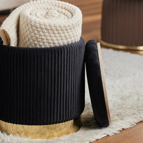 2BYF round ottoman durable velvet fabric closeup showcases luxury feel.
