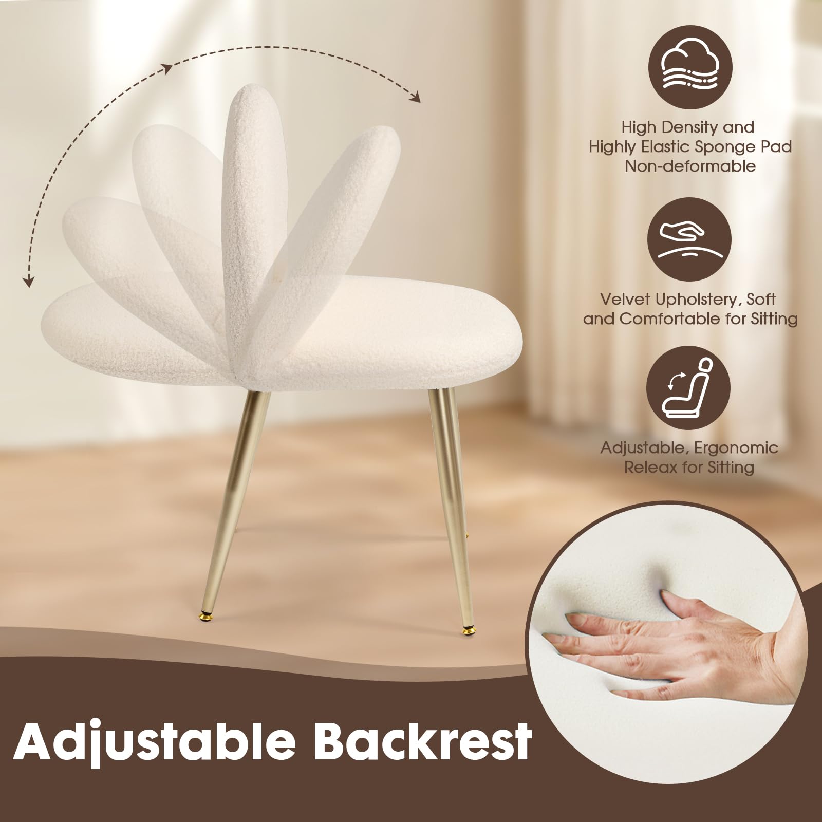 2BYF vanity chair ergonomic U-shape supports balanced posture