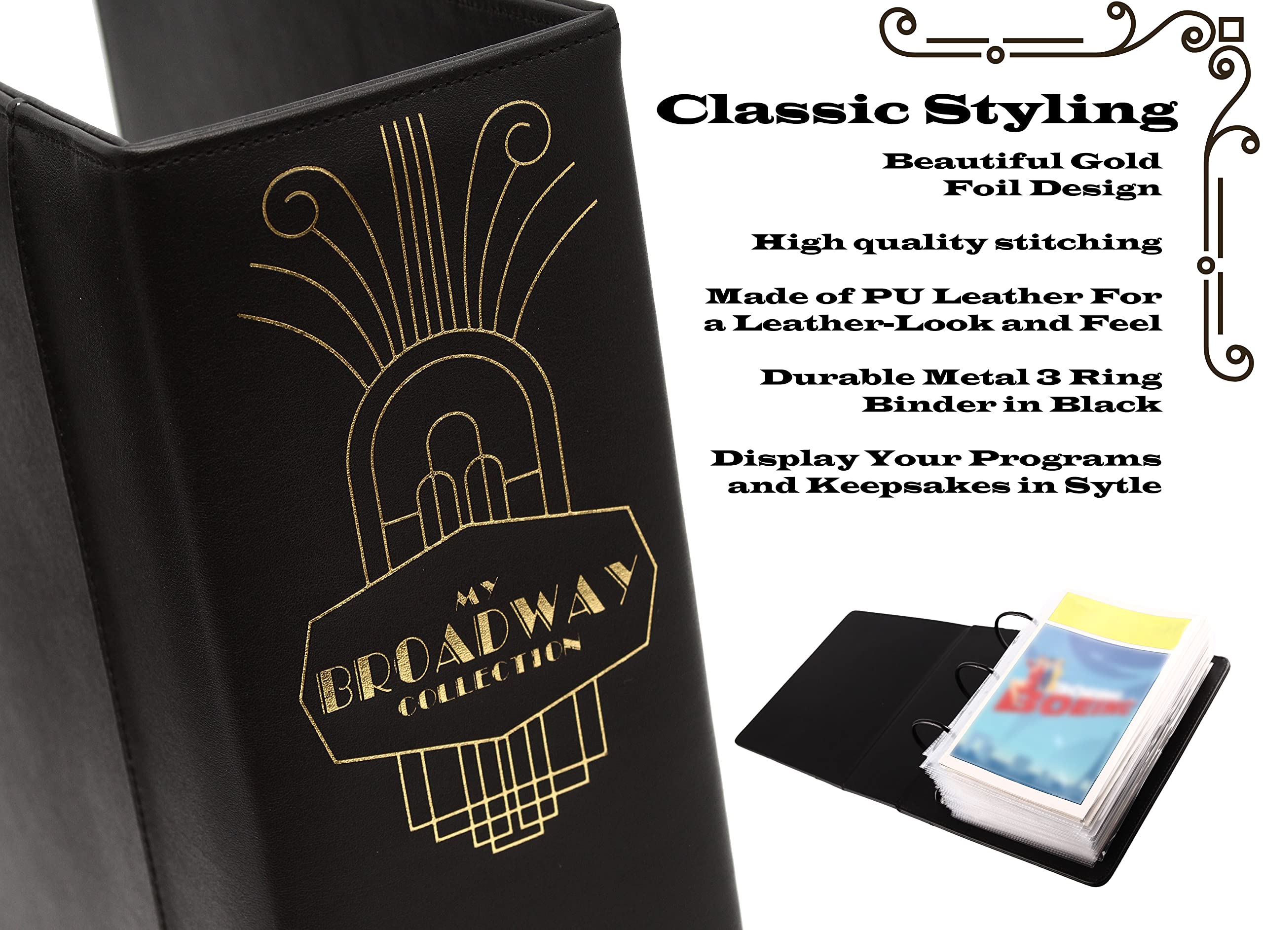 2Fold binder with black-yellow embossed design, stylish option for theater collections