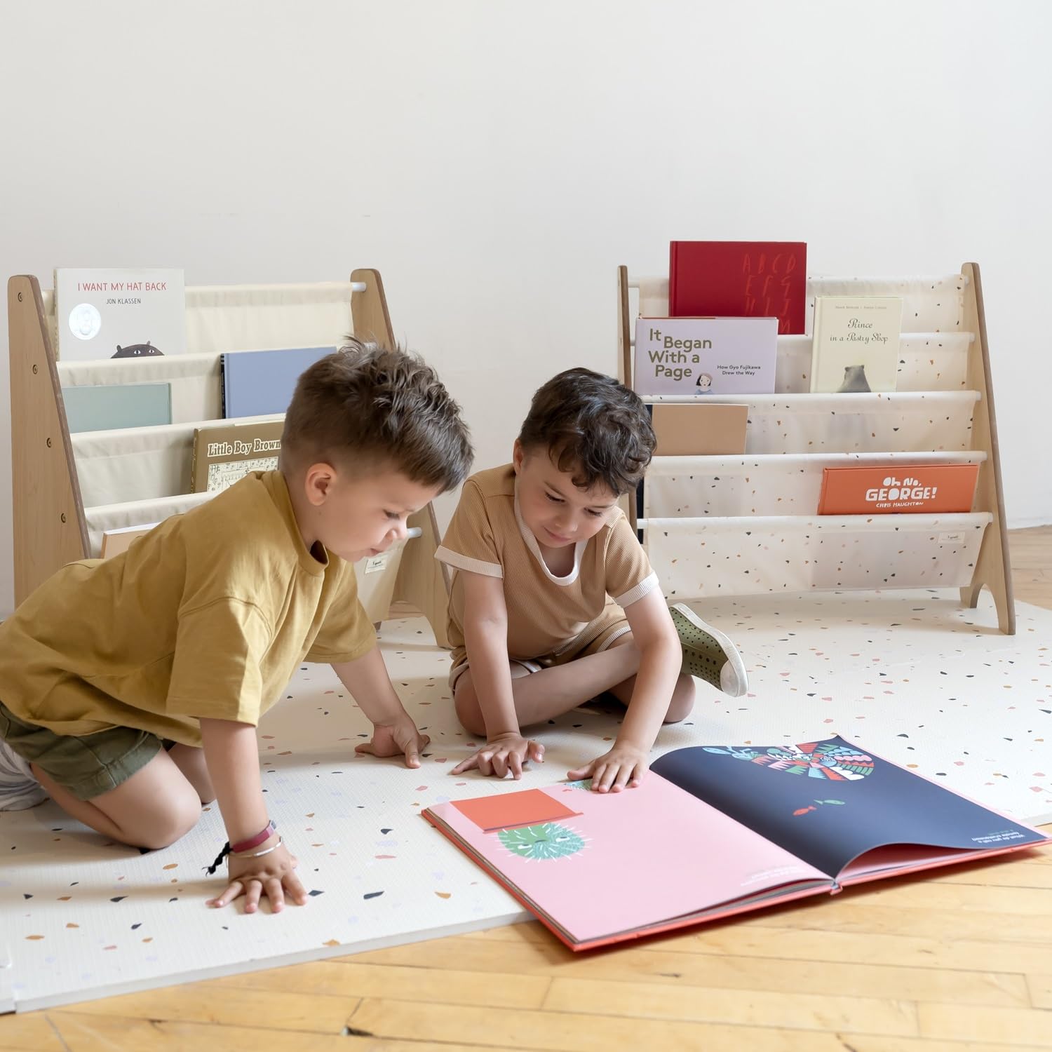 3 Sprouts bookshelf fabric close-up emphasizes durable, easy-care surface