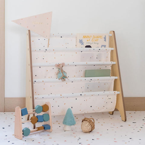 3 Sprouts modern nursery decor pairs with the bookshelf in kid-friendly spaces