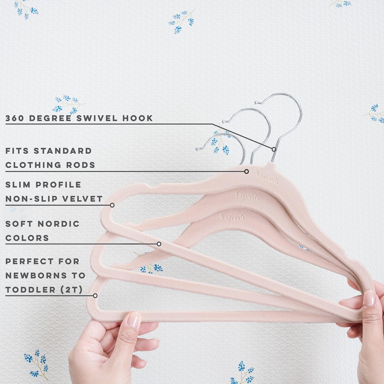 3 Sprouts Velvet Baby Hangers 30-pack pink organize newborn to toddler wardrobes efficiently.
