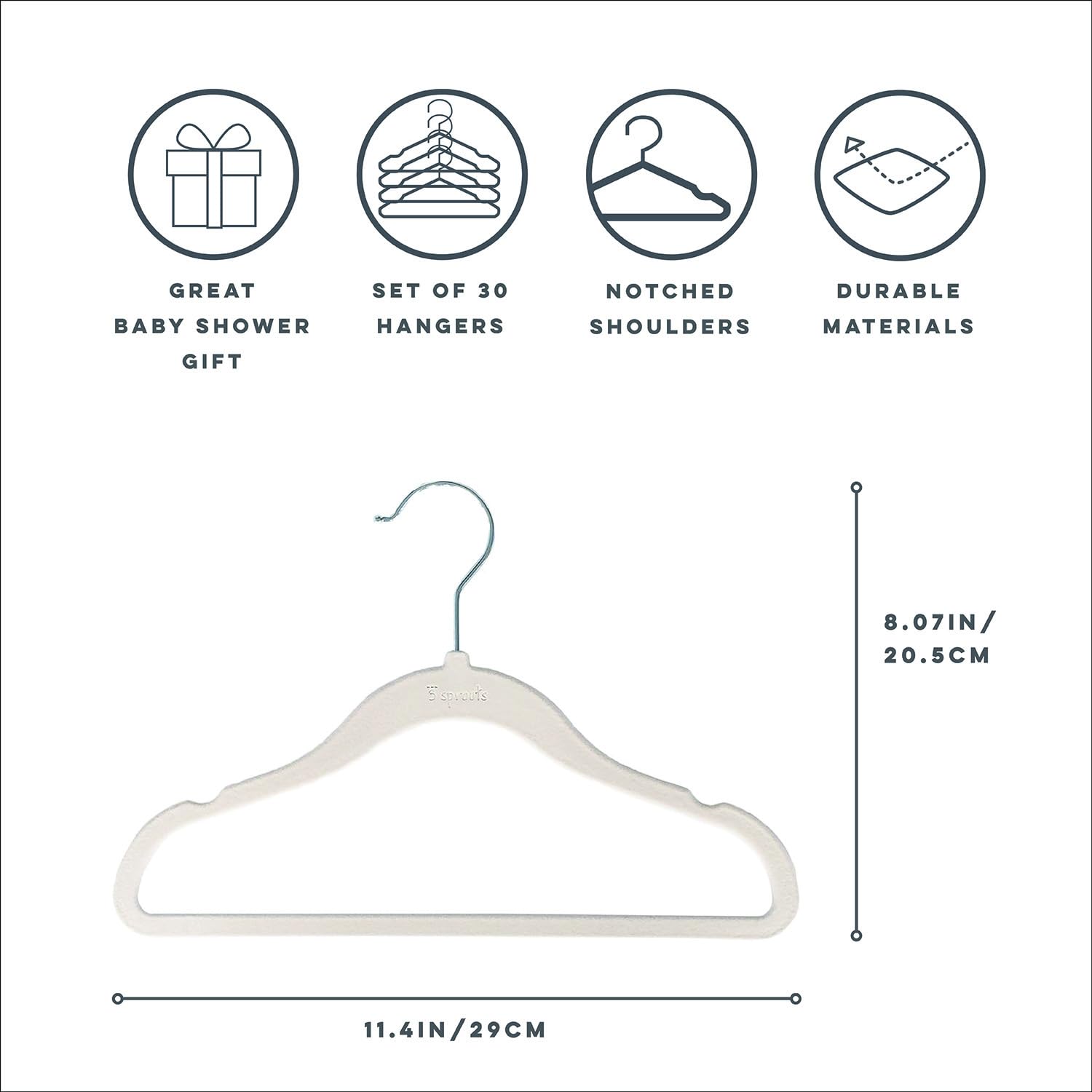 3 Sprouts Velvet Baby Hangers 30-pack ideal for newborn to toddler wardrobes.