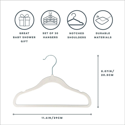 3 Sprouts Velvet Baby Hangers 30-pack ideal for newborn to toddler wardrobes.