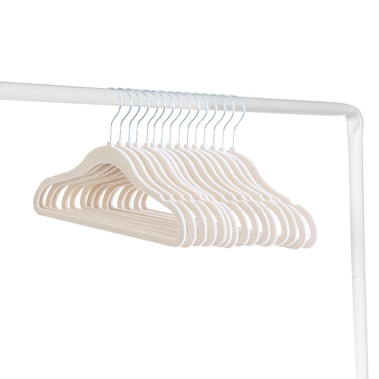3 Sprouts Velvet Baby Hangers in a slim closet setup saves space