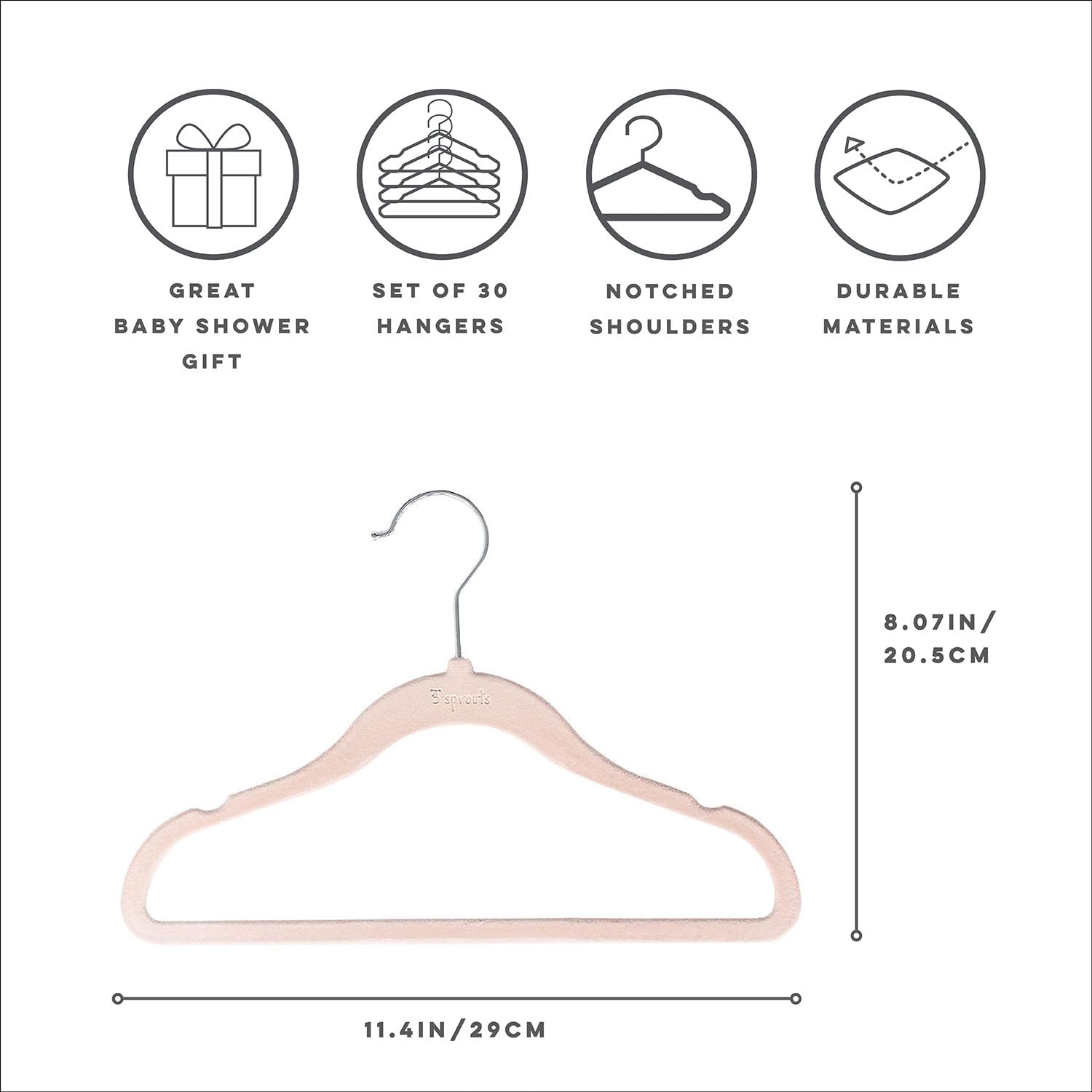3 Sprouts Velvet Baby Hangers notched shoulders pink prevent slipping garments.