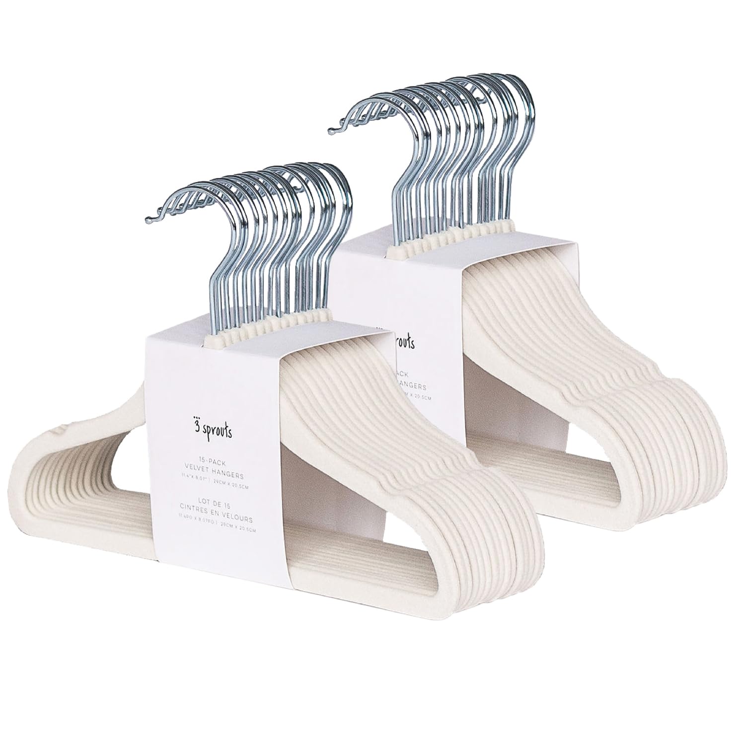 3 Sprouts Velvet Baby Hangers slim profile for space-saving nursery closet organization.