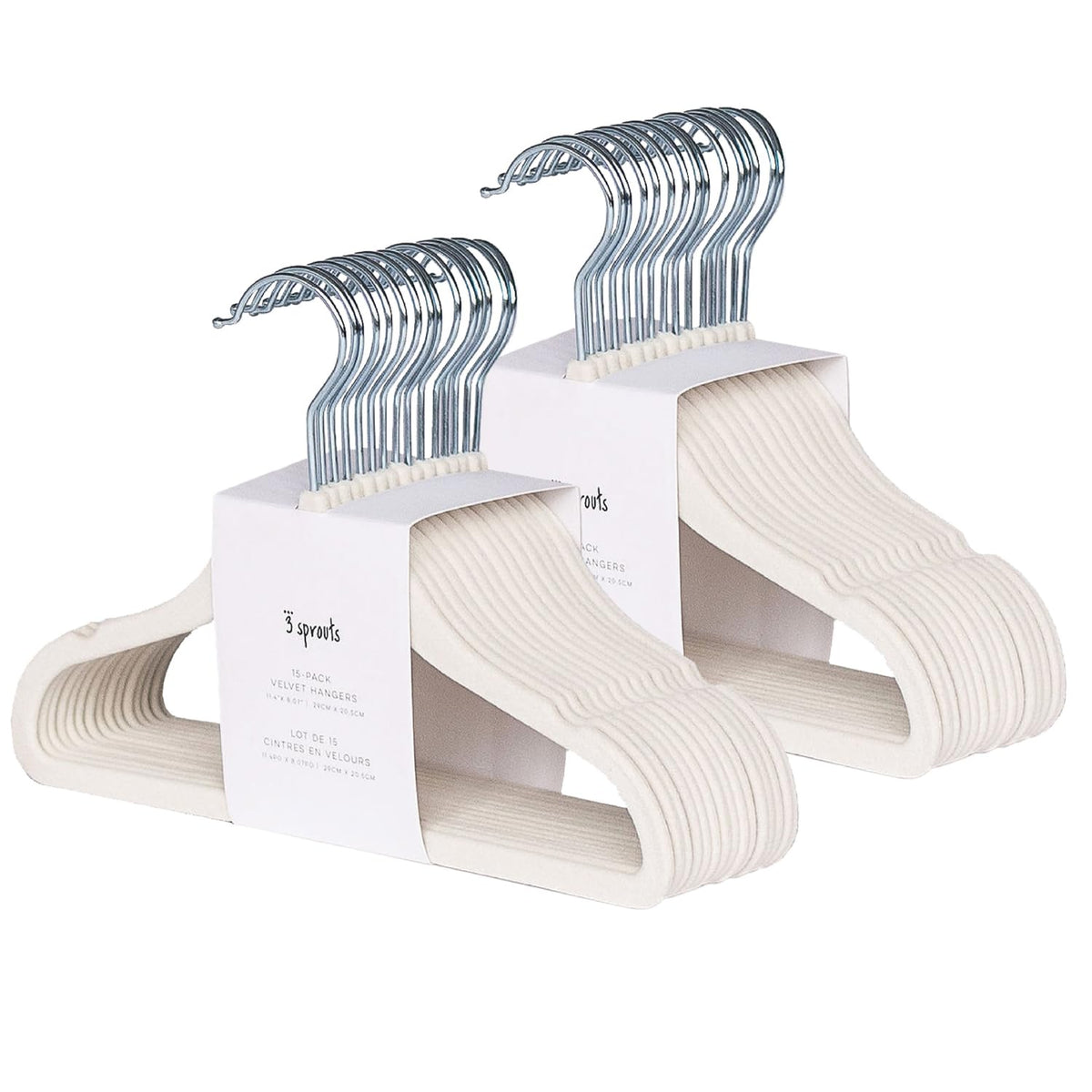 3 Sprouts Velvet Baby Hangers slim profile for space-saving nursery closet organization.