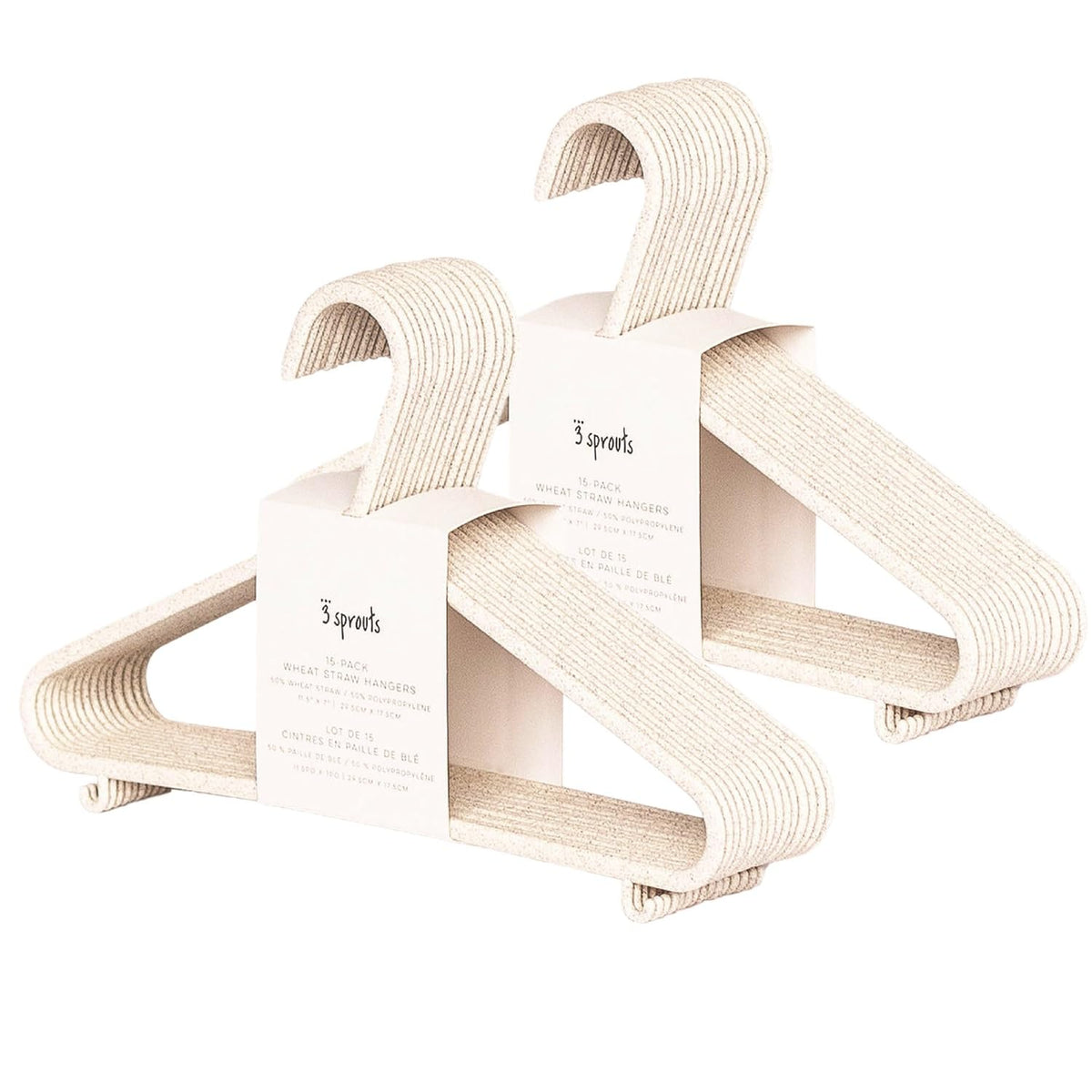 3 Sprouts wheat straw hangers closeup texture showing eco-friendly material for delicate fabrics.