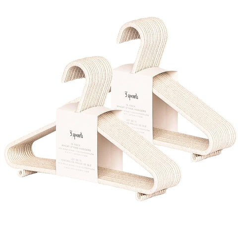 3 Sprouts wheat straw hangers closeup texture showing eco-friendly material for delicate fabrics.