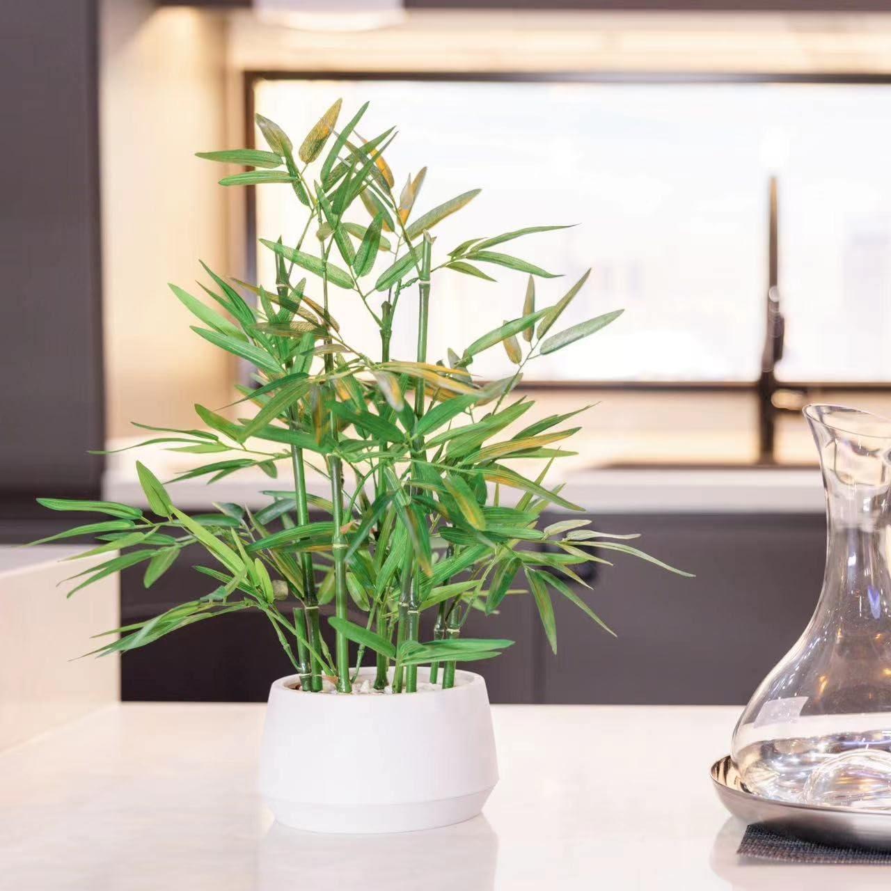365 Blooming Decor bamboo 18-inch white pot on shelf styled vignette