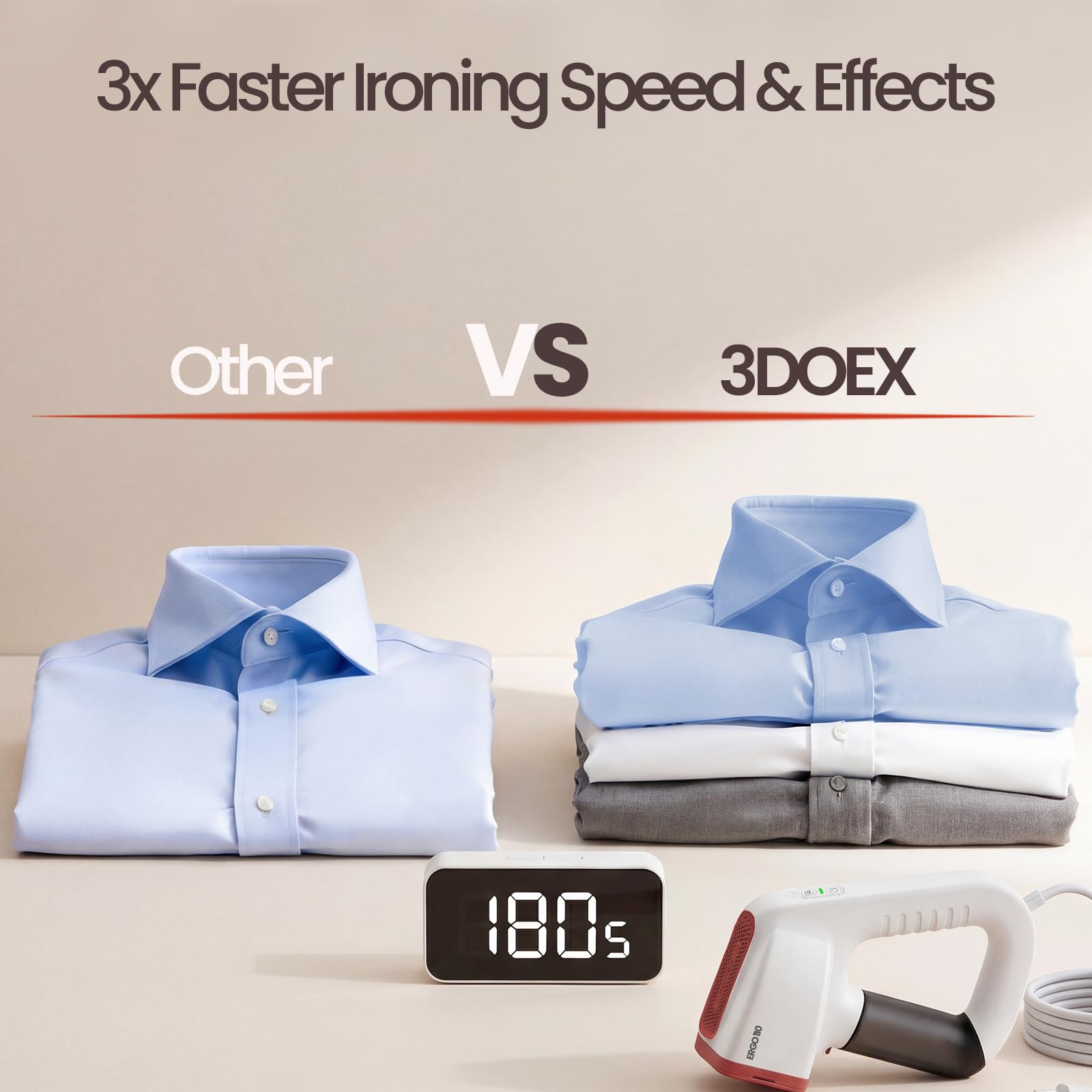 3DOEX Pearl White portable steamer ready for quick wardrobe refresh on trips.