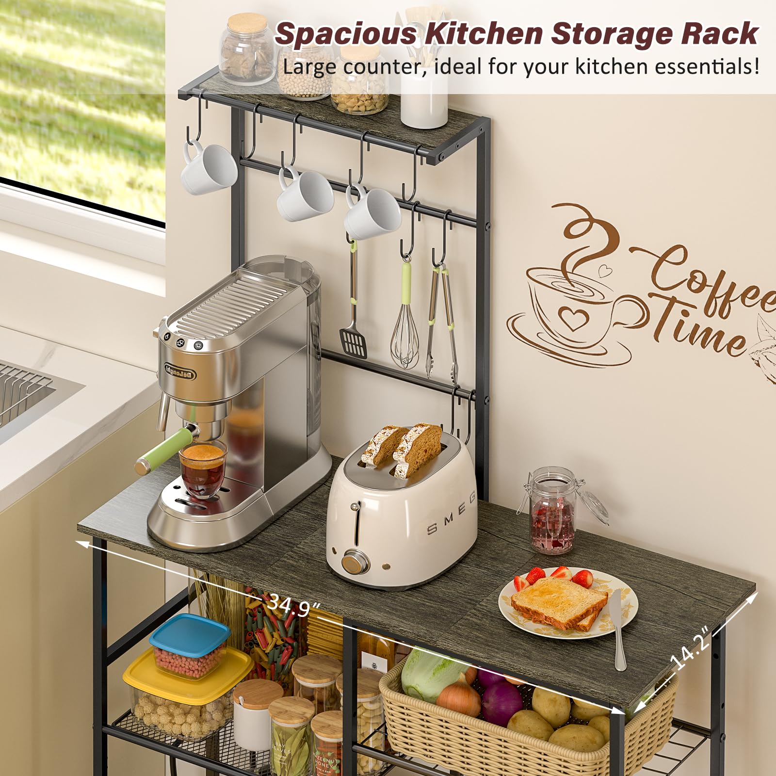 3IngSeagulls bakers rack with 10 S-shaped hooks organize utensils and cups
