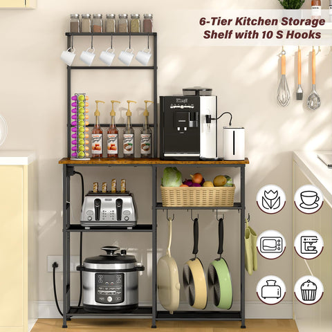 3IngSeagulls bakers rack includes 10 S-shaped hooks for organized hanging storage.