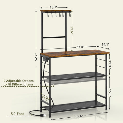 3IngSeagulls bakers rack adjustable-shelf adapts to tall bottles and cookware.
