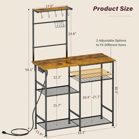3IngSeagulls bakers rack adjustable shelf design adapts to different tall items.