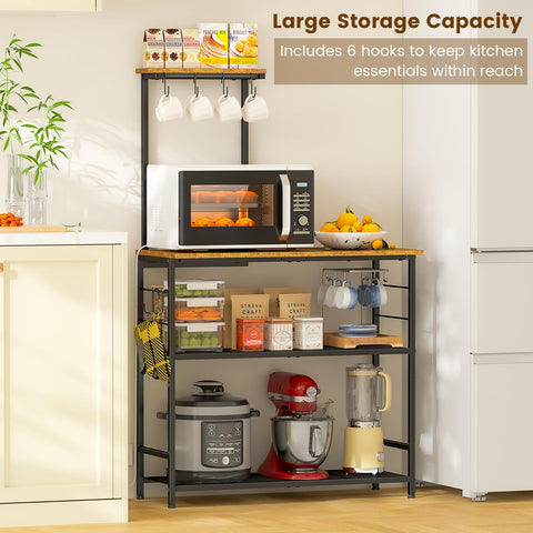 3IngSeagulls bakers rack four-tier storage for spices and cookware.