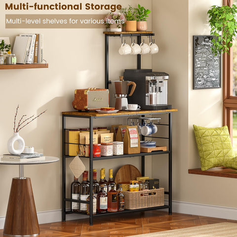 3IngSeagulls bakers rack rustic design enhances kitchen decor.