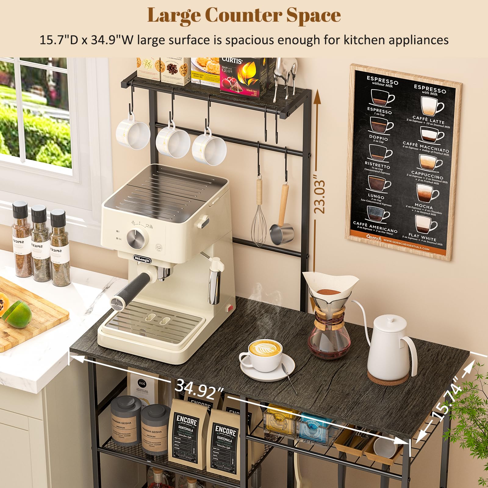 3IngSeagulls Baker's Rack spice storage within easy reach for cooking sessions.