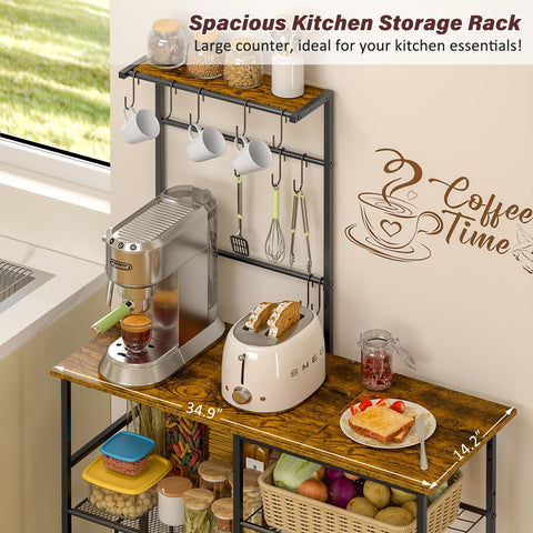 3IngSeagulls bakers rack sturdy wood and metal frame for durable kitchen use.