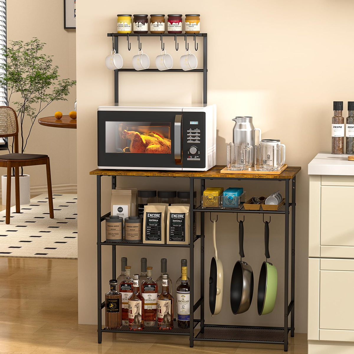 3IngSeagulls Baker's Rack top shelf keeps essentials within reach.