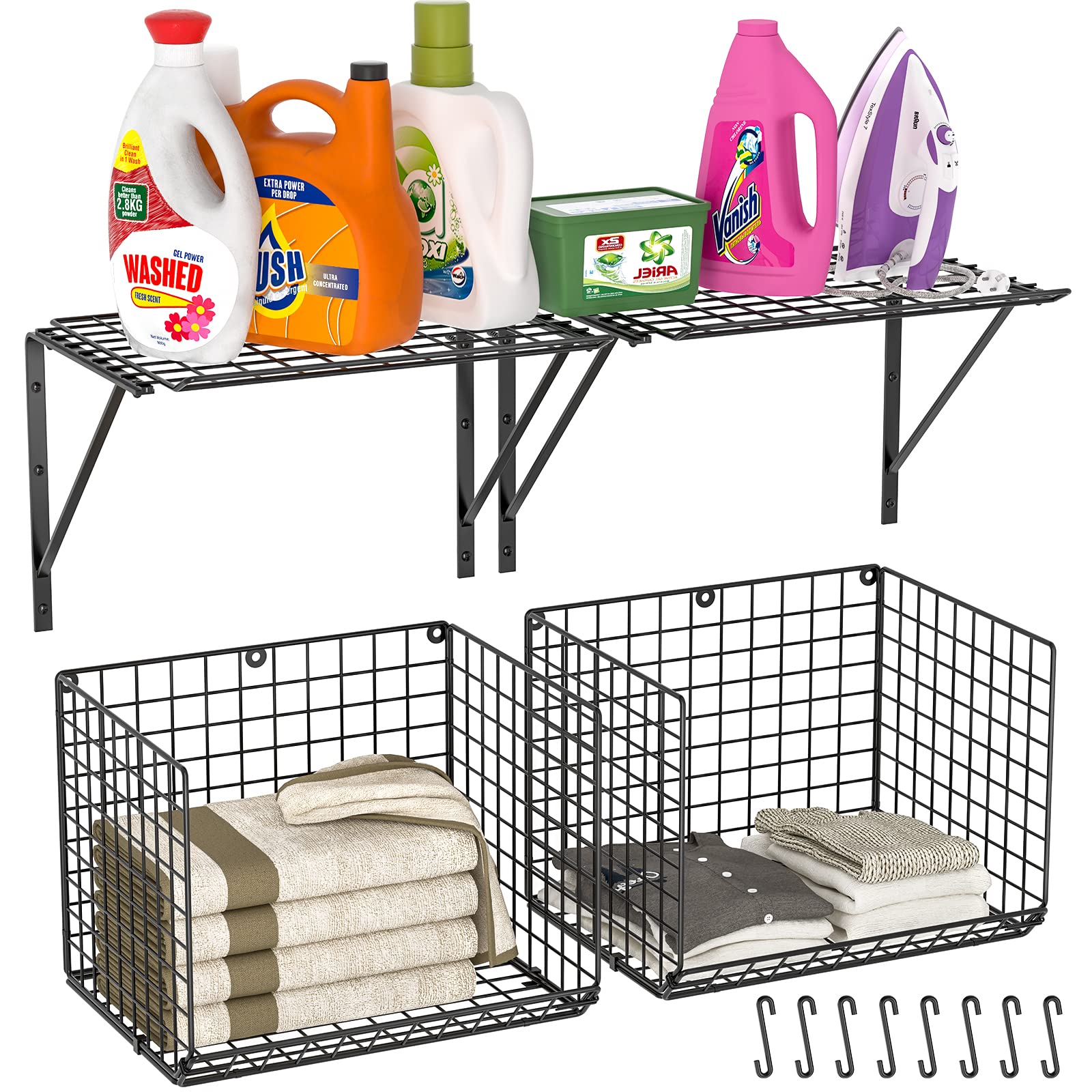 3IngSeagulls over-washer-dryer-shelf shows sturdy mounting for organized laundry.