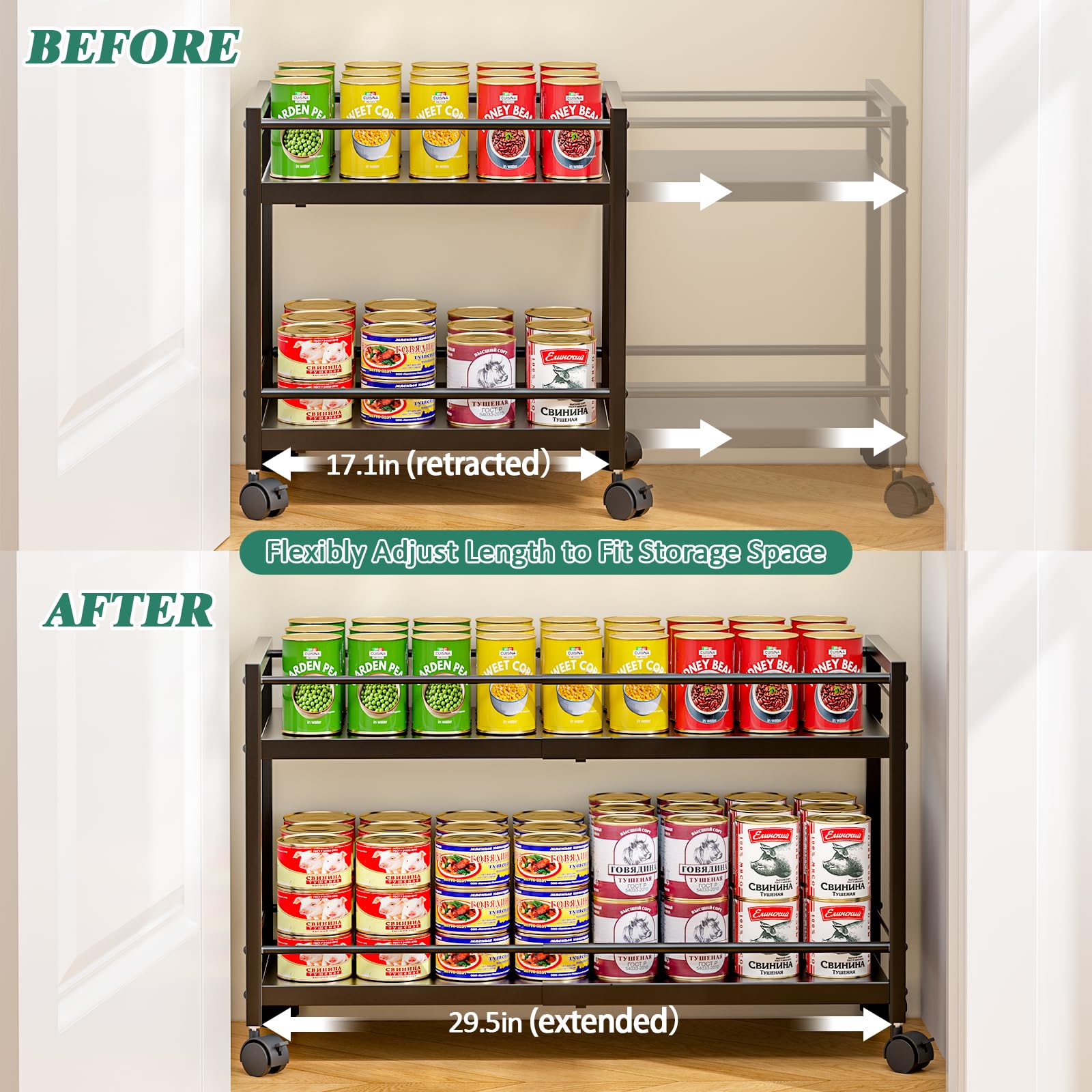 3IngSeagulls Pantry Cart holds fruits and vegetables with clear visibility.